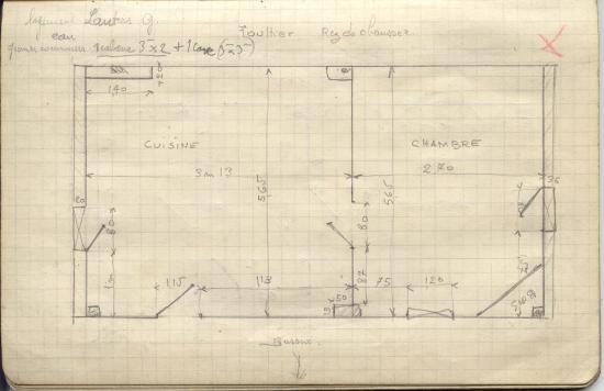 Relevé d'un logement ouvrier ca. 1949  © Vallée des forges